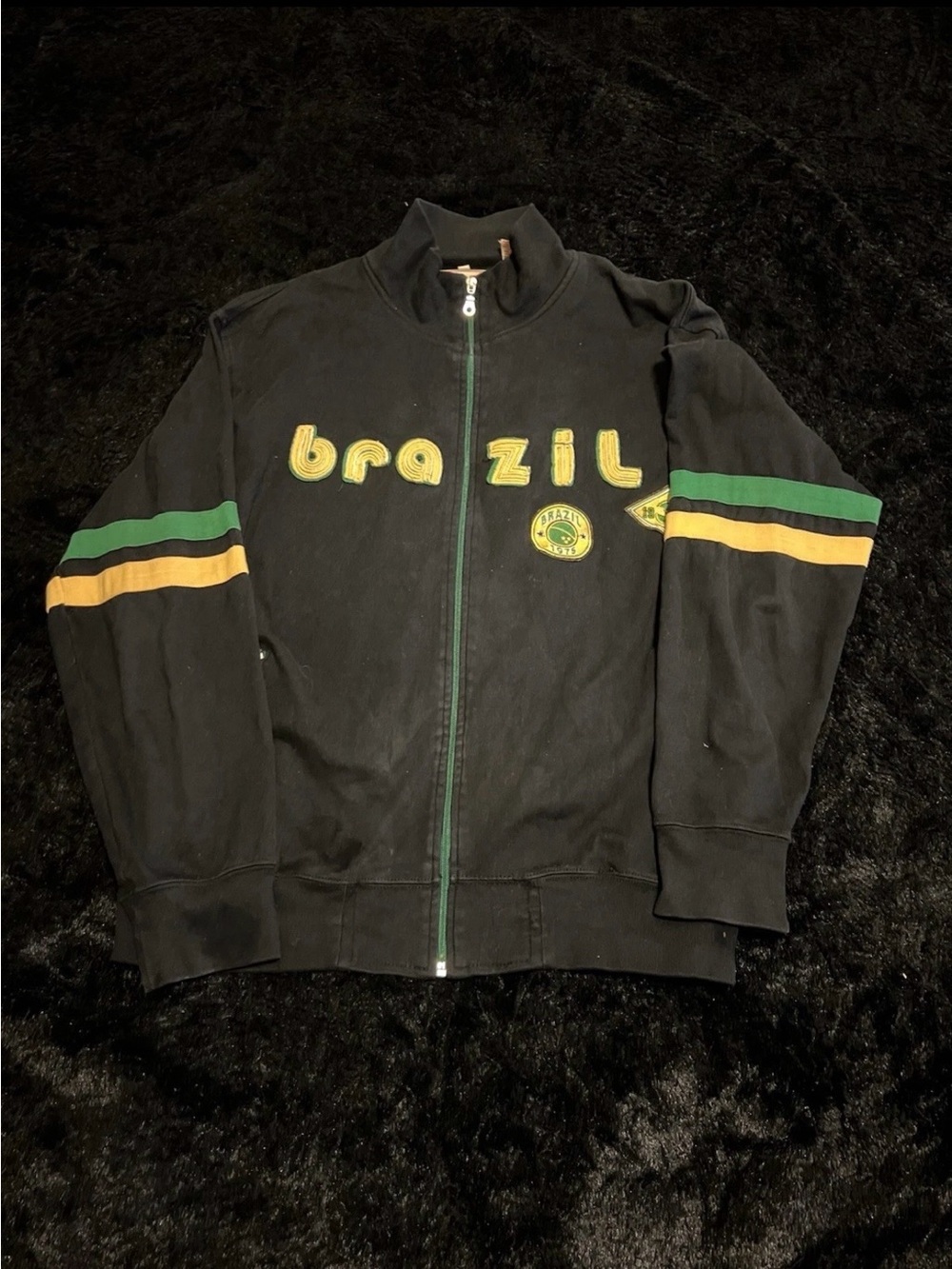 Brazil Graphic Zip-Up Jacket - Black with Green & Yellow